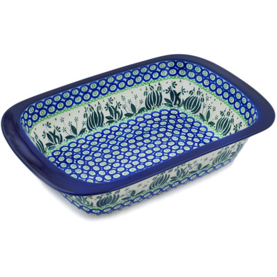 Polish Pottery Rectangular Baker 13&quot; Weeping Tulips UNIKAT