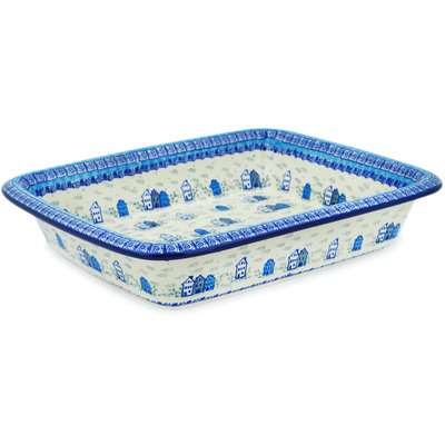 Polish Pottery Rectangular Baker 14" Arctic Village UNIKAT