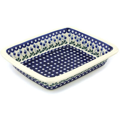 Polish Pottery Rectangular Baker 14" Bleeding Heart Peacock