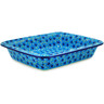 Polish Pottery Rectangular Baker 14&quot; Blue Bachelor Buttons UNIKAT