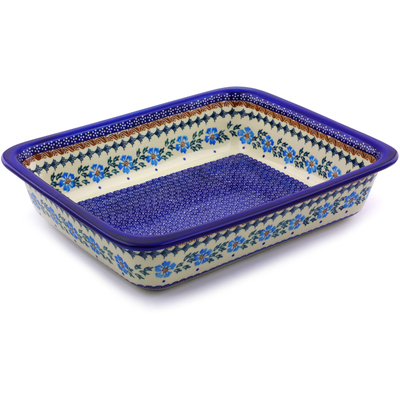 Polish Pottery Rectangular Baker 14" Blue Cornflower
