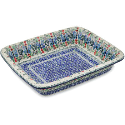 Polish Pottery Rectangular Baker 14" Blue Flutterfly UNIKAT