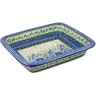 Polish Pottery Rectangular Baker 14&quot; Blue Meadow UNIKAT