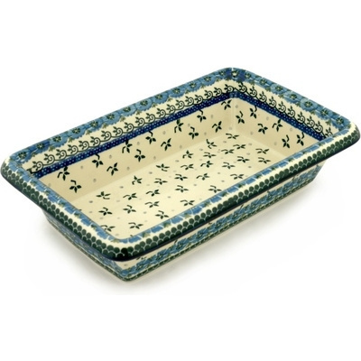 Polish Pottery Rectangular Baker 14" Blue Poppy Chain