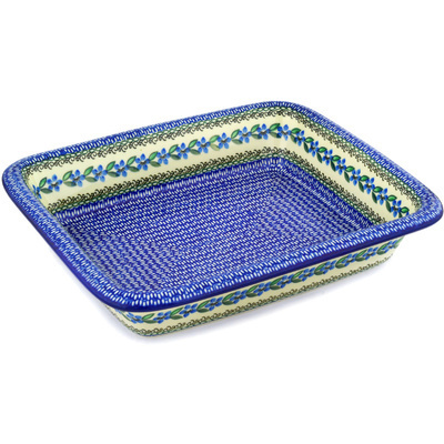 Polish Pottery Rectangular Baker 14&quot; Blue Rolf Fiedler