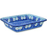 Polish Pottery Rectangular Baker 14&quot; Blue Wildflower Meadow UNIKAT