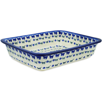 Polish Pottery Rectangular Baker 14" Boo Boo Kitty Paws