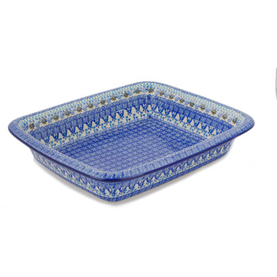 Polish Pottery Rectangular Baker 14" Crocheted Granny Squares