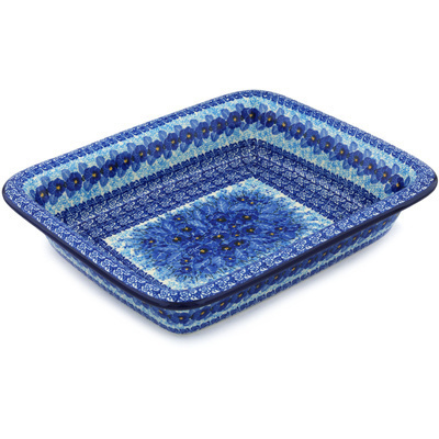 Polish Pottery Rectangular Baker 14&quot; Deep Winter UNIKAT