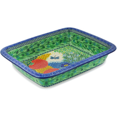 Polish Pottery Rectangular Baker 14&quot; Dragonfly Delight UNIKAT