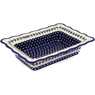 Polish Pottery Rectangular Baker 14" Flowering Peacock