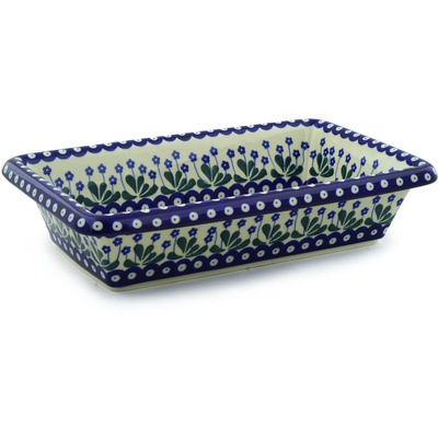 Polish Pottery Rectangular Baker 14&quot; Forget-me-not Peacock