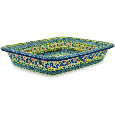 Polish Pottery Rectangular Baker 14&quot; Garden Of Eve UNIKAT