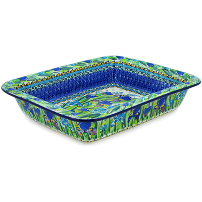 Polish Pottery Rectangular Baker 14&quot; Iris Field UNIKAT