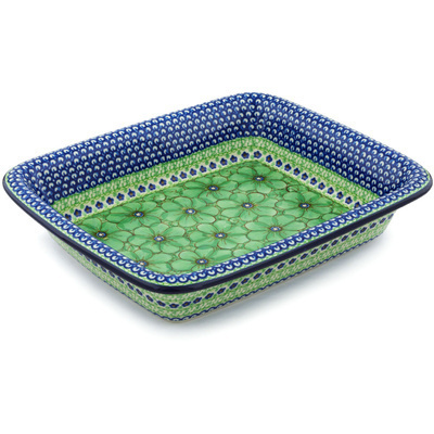 Polish Pottery Rectangular Baker 14&quot; Key Lime Dreams UNIKAT