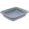 Polish Pottery Rectangular Baker 14" Kiwi Flower