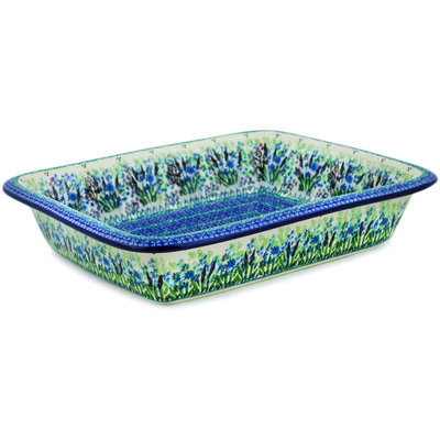 Polish Pottery Rectangular Baker 14" Lavender Meadow UNIKAT
