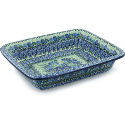 Polish Pottery Rectangular Baker 14&quot; Moody Blues UNIKAT