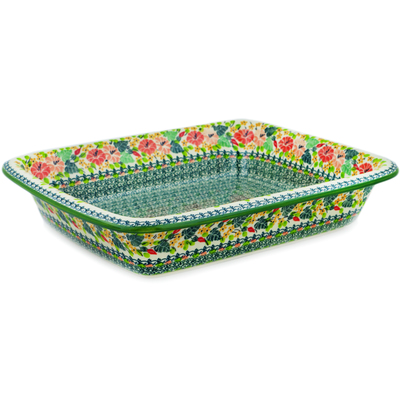Polish Pottery Rectangular Baker 14&quot; Morning Divine UNIKAT