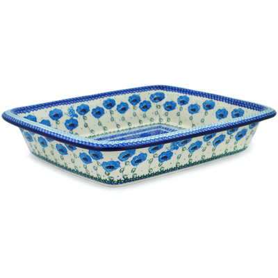 Polish Pottery Rectangular Baker 14&quot; Morning Poppies UNIKAT