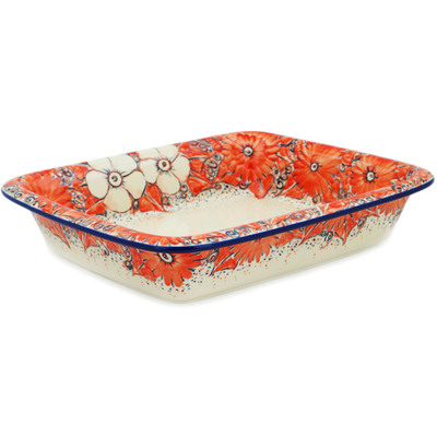 Polish Pottery Rectangular Baker 14&quot; Peachy Keen UNIKAT