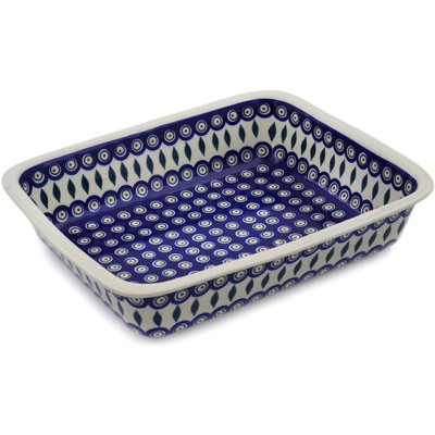 Polish Pottery Rectangular Baker 14&quot; Peacock