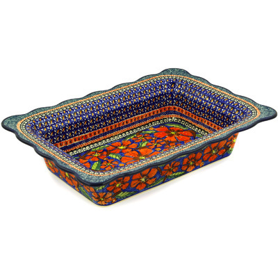 Polish Pottery Rectangular Baker 14&quot; Poppies UNIKAT