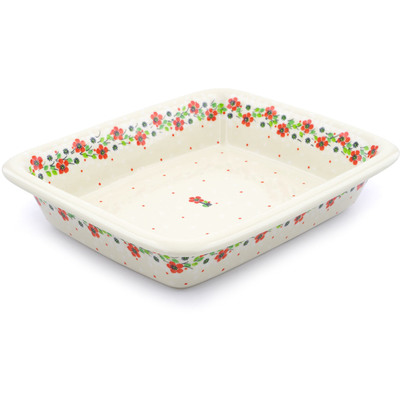 Polish Pottery Rectangular Baker 14" Poppy Flower
