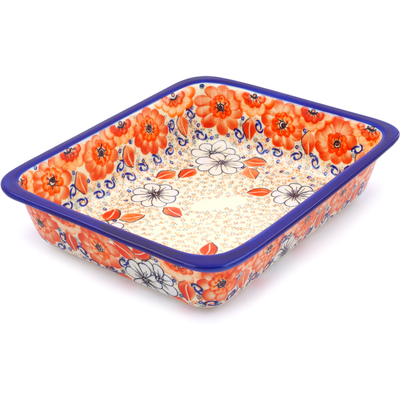 Polish Pottery Rectangular Baker 14" Poppy Passion UNIKAT