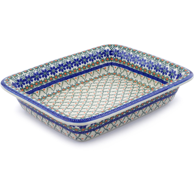 Polish Pottery Rectangular Baker 14" Primrose Trellis