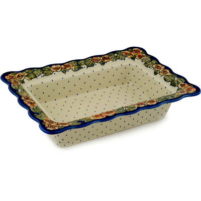 Polish Pottery Rectangular Baker 14" Red Cabbage Roses