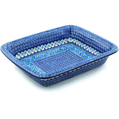 Polish Pottery Rectangular Baker 14" Splendid In Blue UNIKAT