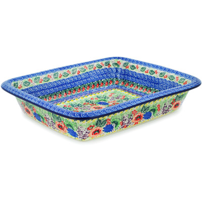 Polish Pottery Rectangular Baker 14" Splendid Meadow UNIKAT