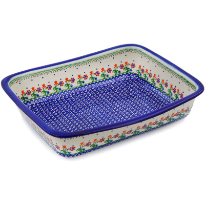 Polish Pottery Rectangular Baker 14&quot; Spring Flowers