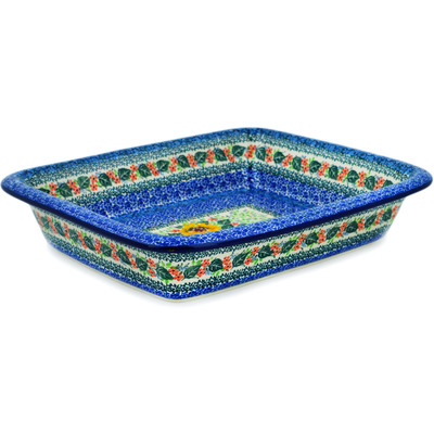 Polish Pottery Rectangular Baker 14" Summer Sunflowers UNIKAT