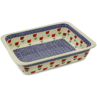 Polish Pottery Rectangular Baker 14&quot; Wind-blown Poppies