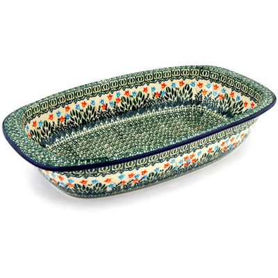 Polish Pottery Rectangular Baker 17" Dancing Tulips