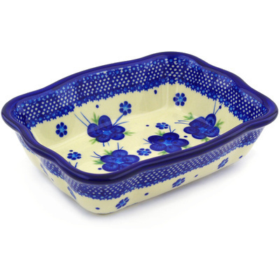 Polish Pottery Rectangular Baker 8&quot; Bleu-belle Fleur