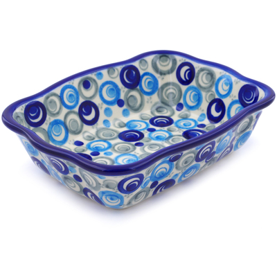 Polish Pottery Rectangular Baker 8&quot; Blue Peacock Eye