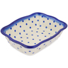 Polish Pottery Rectangular Baker 8" Blue Polka Dot