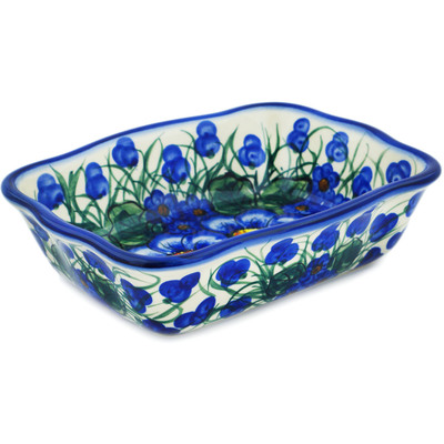 Polish Pottery Rectangular Baker 8&quot; Blue Violet UNIKAT