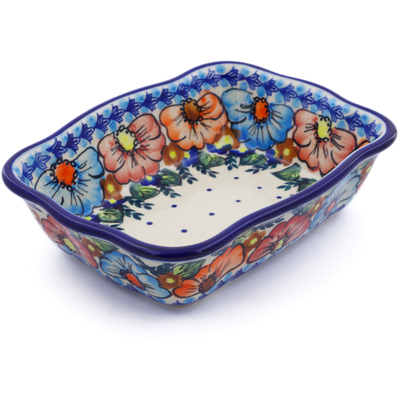 Polish Pottery Rectangular Baker 8&quot; Bold Poppies UNIKAT