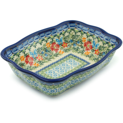 Polish Pottery Rectangular Baker 8&quot; Butterfly Sea UNIKAT