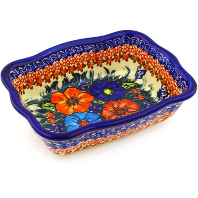 Polish Pottery Rectangular Baker 8&quot; Butterfly Splendor UNIKAT