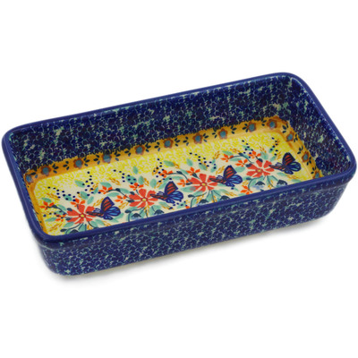 Polish Pottery Rectangular Baker 8&quot; Butterfly Summer Garden UNIKAT