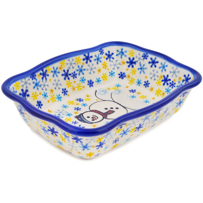 Polish Pottery Rectangular Baker 8" Delightful Snowman