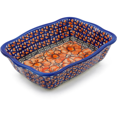 Polish Pottery Rectangular Baker 8" Fire Poppies UNIKAT
