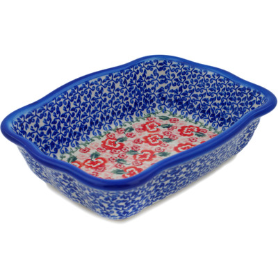 Polish Pottery Rectangular Baker 8&quot; Fluctuating Pansy&#039;s