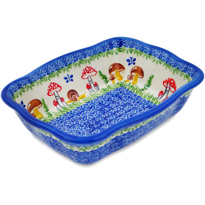 Polish Pottery Rectangular Baker 8&quot; Gardens In Poland