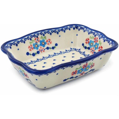 Polish Pottery Rectangular Baker 8&quot; Hearts And Flowers
